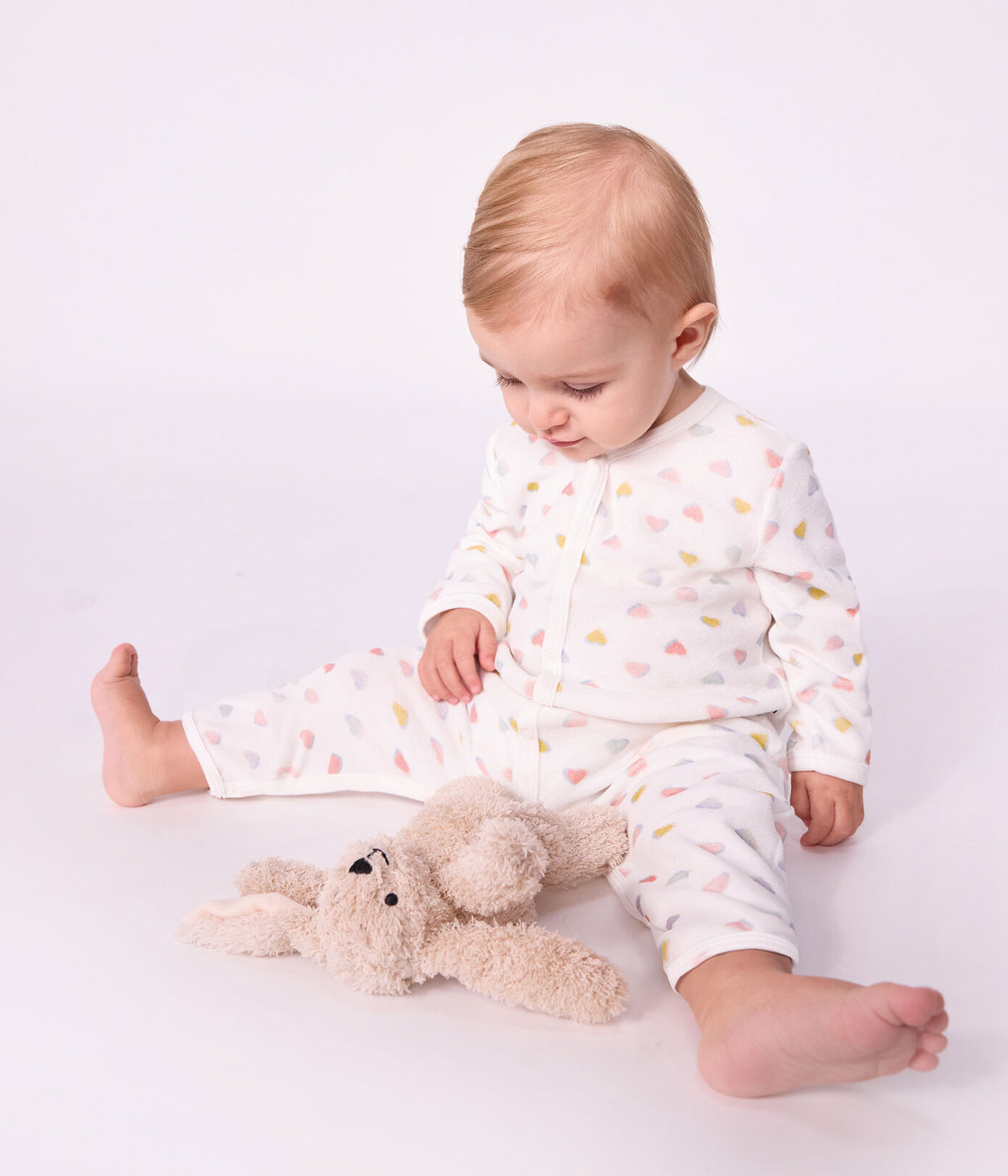 Petit Bateau Velour Romper in Multi Hearts