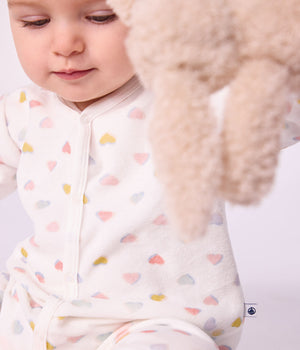 Petit Bateau Velour Romper in Multi Hearts