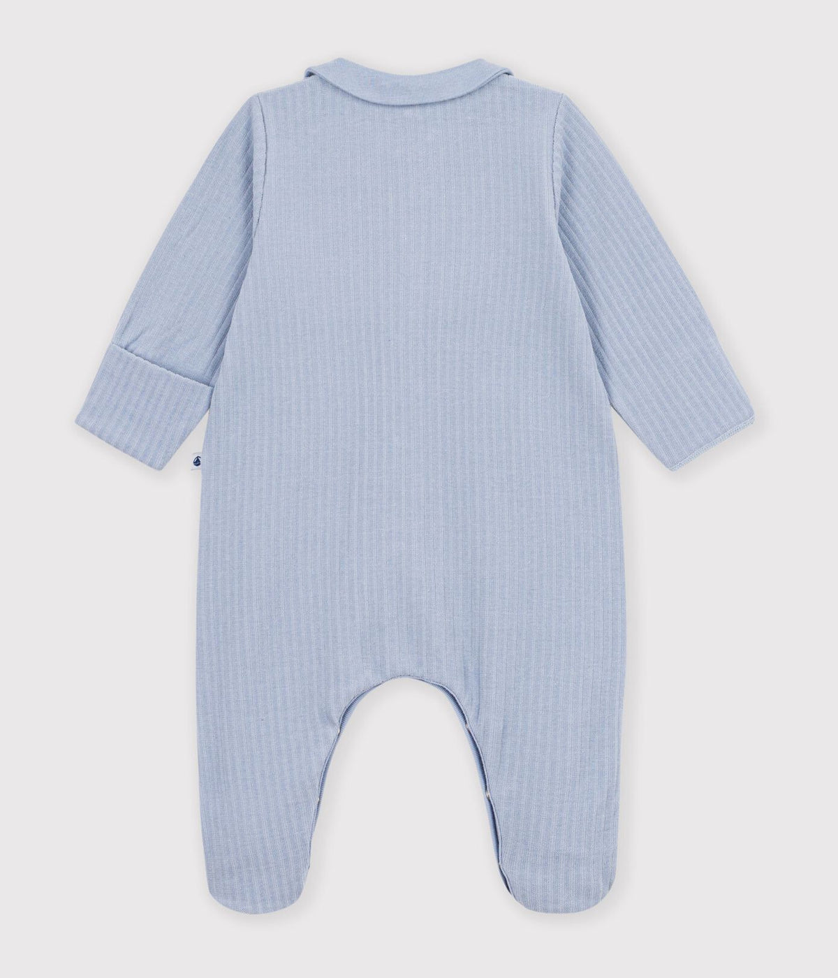 Petit Bateau Velour Snap Footie with Collar in Blue