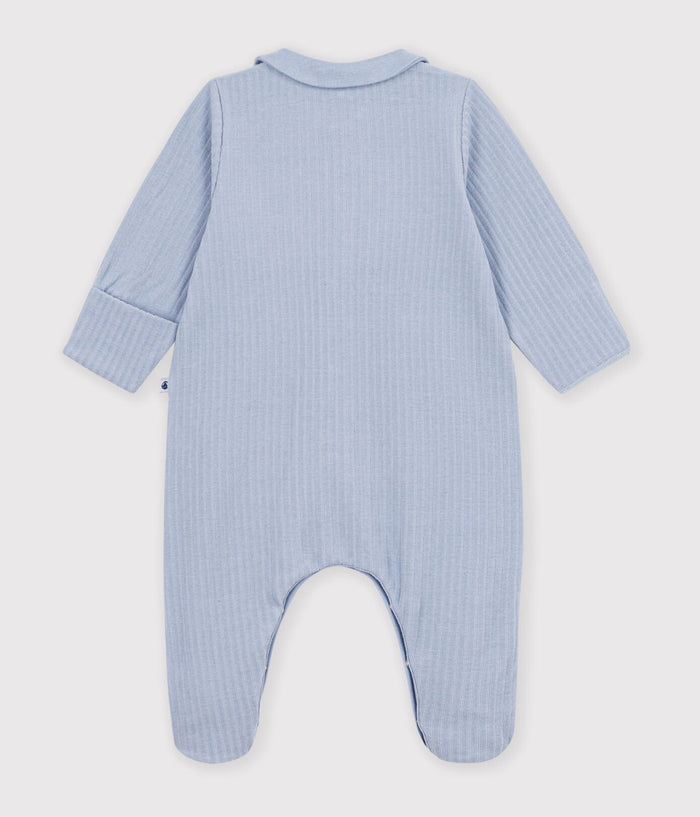 Petit Bateau Velour Snap Footie with Collar in Blue