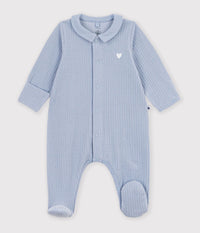 Petit Bateau Velour Snap Footie with Collar in Blue