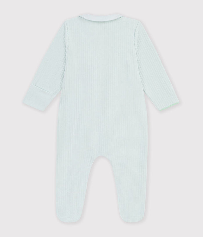 Petit Bateau Velour Snap Footie with Collar in Mint