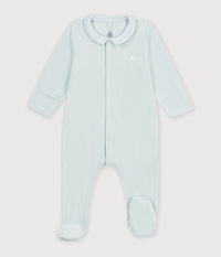 Petit Bateau Velour Snap Footie with Collar in Mint