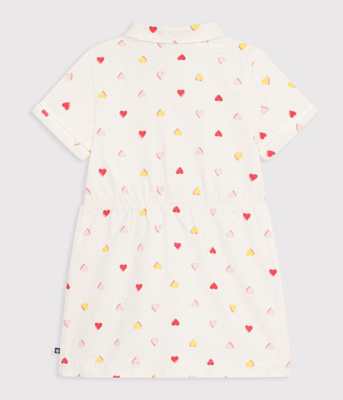 Petit Bateau Short Sleeve Collar Dress in Multi Hearts