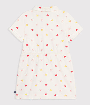 Petit Bateau Short Sleeve Collar Dress in Multi Hearts