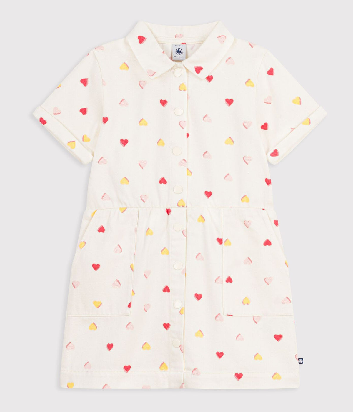 Petit Bateau Short Sleeve Collar Dress in Multi Hearts
