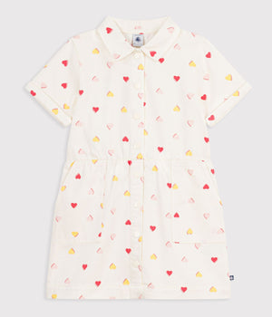 Petit Bateau Short Sleeve Collar Dress in Multi Hearts