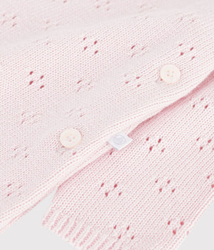 Petit Bateau Pointelle Sweater Romper with Floral Collar in Pink