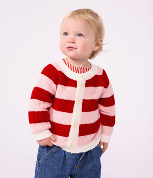 Petit Bateau Cardigan in Pink & Red Stripe