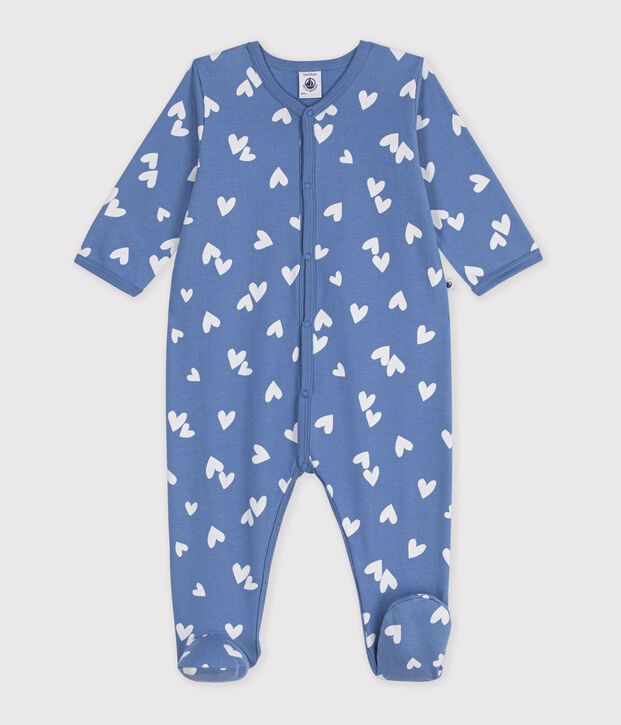 Petit Bateau Snap Footie in Blue Hearts