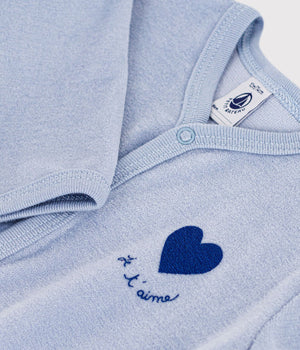 Petit Bateau Velour Snap Footie with Heart in Blue