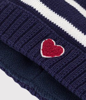 Petit Bateau Hat in Navy Stripe with Heart