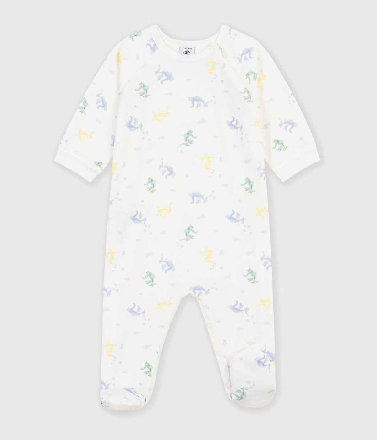 Petit Bateau Velour Side Zip Footie in Dinosaur
