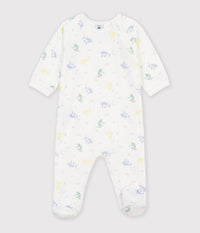 Petit Bateau Velour Side Zip Footie in Dinosaur
