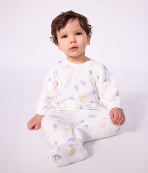 Petit Bateau Velour Side Zip Footie in Dinosaur