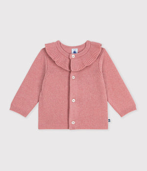 Petit Bateau Knit Cardigan with Collar in Pink