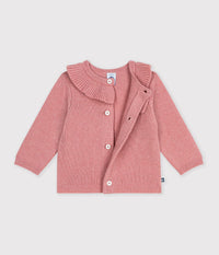 Petit Bateau Knit Cardigan with Collar in Pink