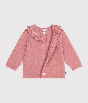 Petit Bateau Knit Cardigan with Collar in Pink