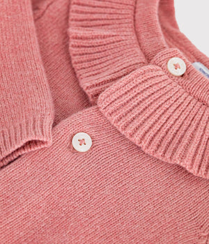 Petit Bateau Knit Cardigan with Collar in Pink