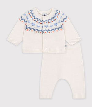Petit Bateau Cardigan Sweater Set in Blue Fairisle