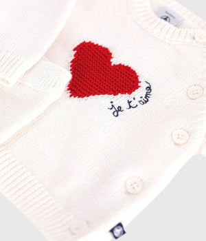 Petit Bateau Knit Sweater Set with Hearts in Ecru Red