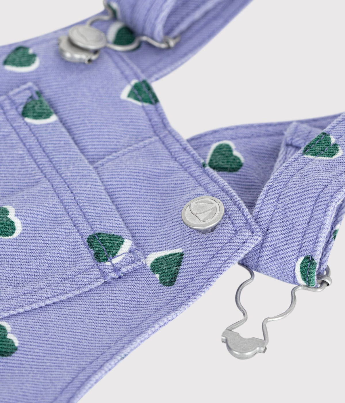 Petit Bateau Heart Print Overall in Purple/Green