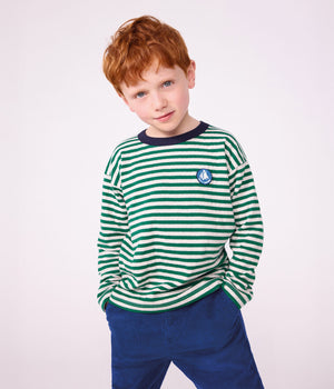 Petit Bateau Long Sleeve Shirt in Green Stripe