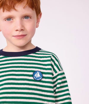 Petit Bateau Long Sleeve Shirt in Green Stripe