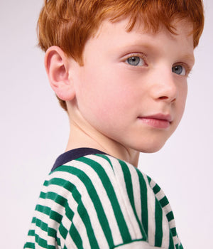 Petit Bateau Long Sleeve Shirt in Green Stripe