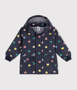 Petit Bateau Baby Rain Jacket in Navy Hearts