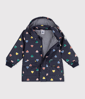 Petit Bateau Baby Rain Jacket in Navy Hearts