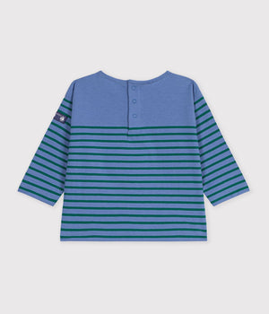 Petit Bateau Tee in Blue/Green Stripe