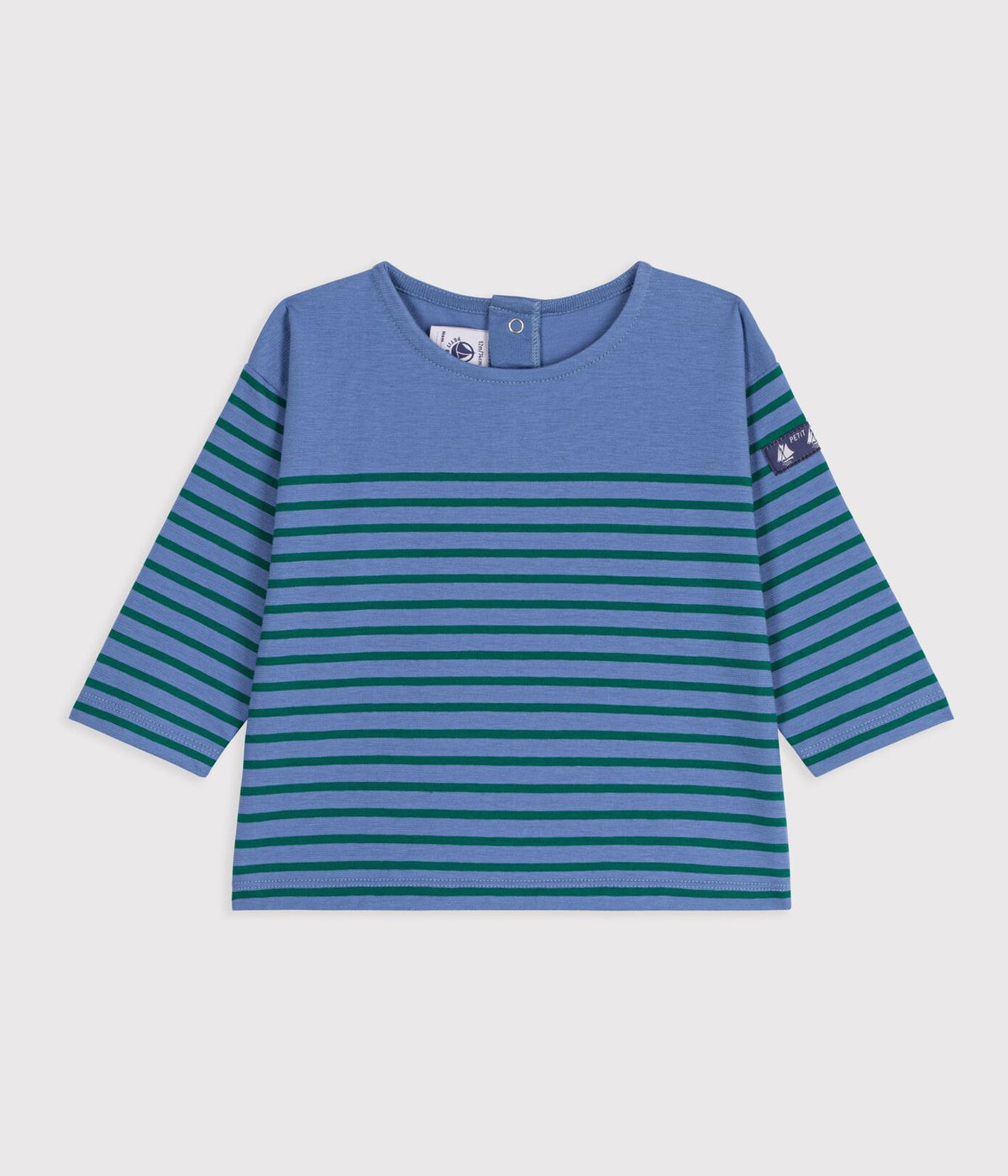 Petit Bateau Tee in Blue/Green Stripe