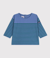 Petit Bateau Tee in Blue/Green Stripe