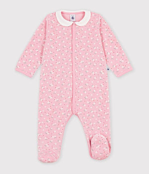 Petit Bateau Velour Snap Footie with Collar in Pink Floral