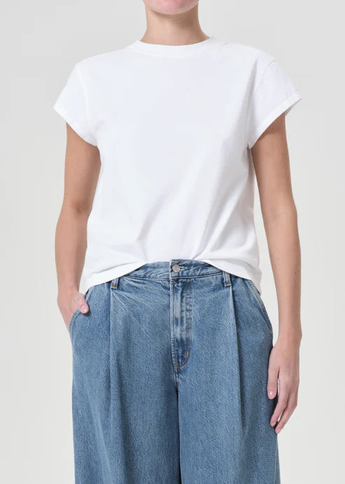 Agolde Bryce Cap Sleeve Tee in White