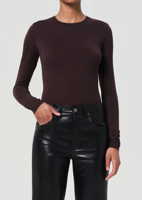 Agolde Aura Long Sleeve Bodysuit in Chocolate