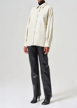 Agolde Aylin Vegan Leather Shirt in Powder