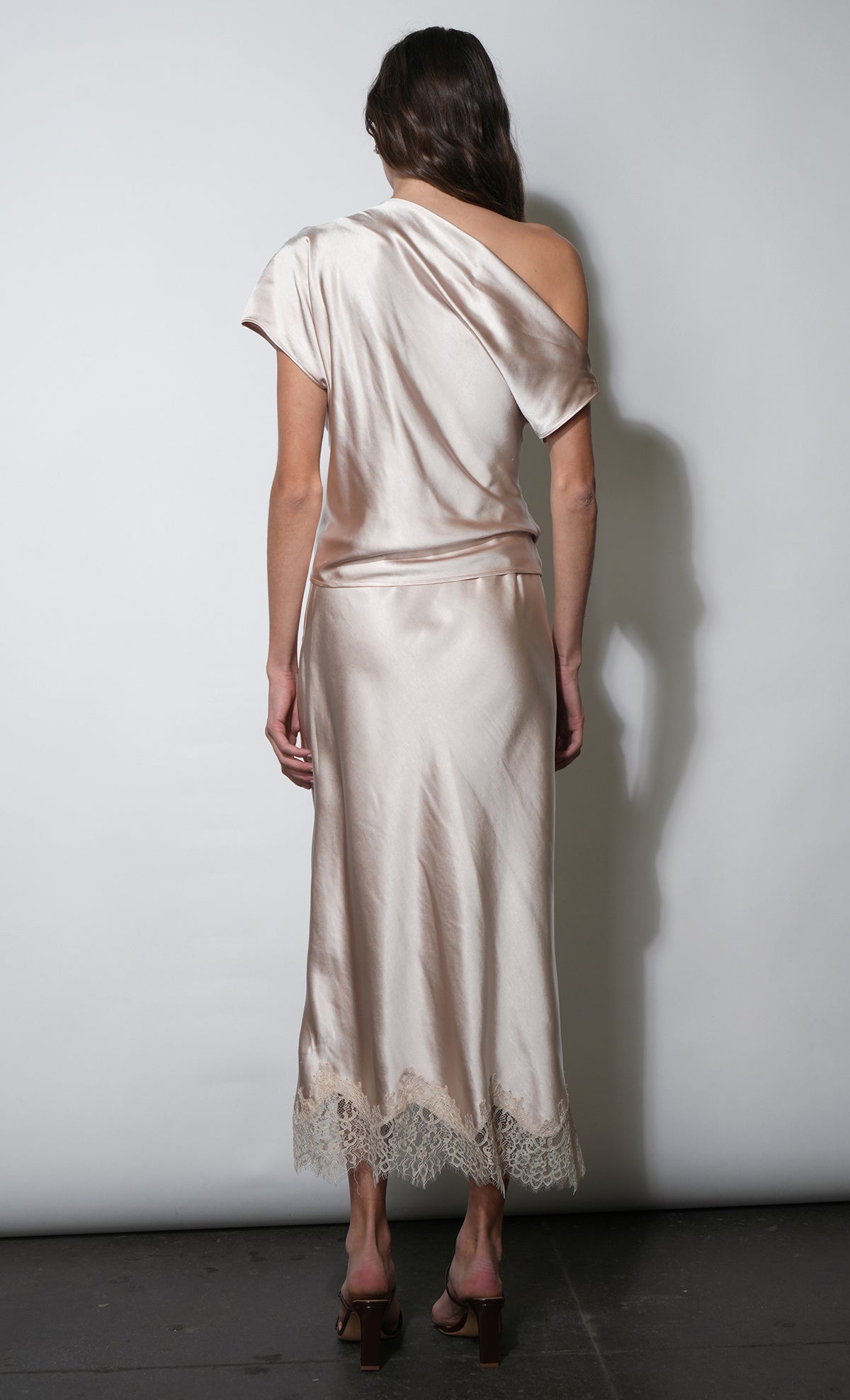 Nellie Asymmetric Satin Draped Off Shoulder Top