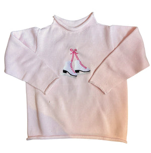 A Soft Idea Roll Neck Sweater in Pink with Ice Skates