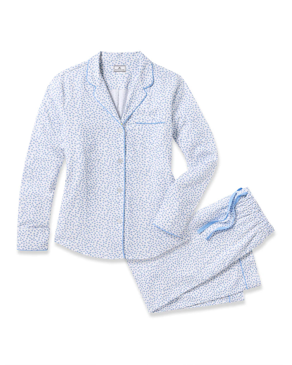 Petite Plume Women's Twill Pajama Set in Bluehearts