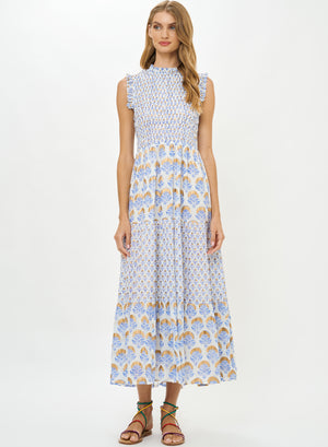 Oliphant Sleeveless Smocked Maxi in Arbor Blue