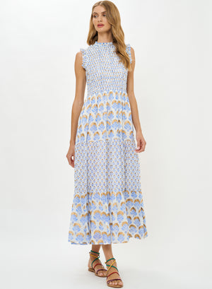 Oliphant Sleeveless Smocked Maxi in Arbor Blue