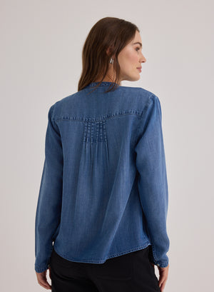 Bella Dahl Pintuck Pullover Blouse in Skyline Spray