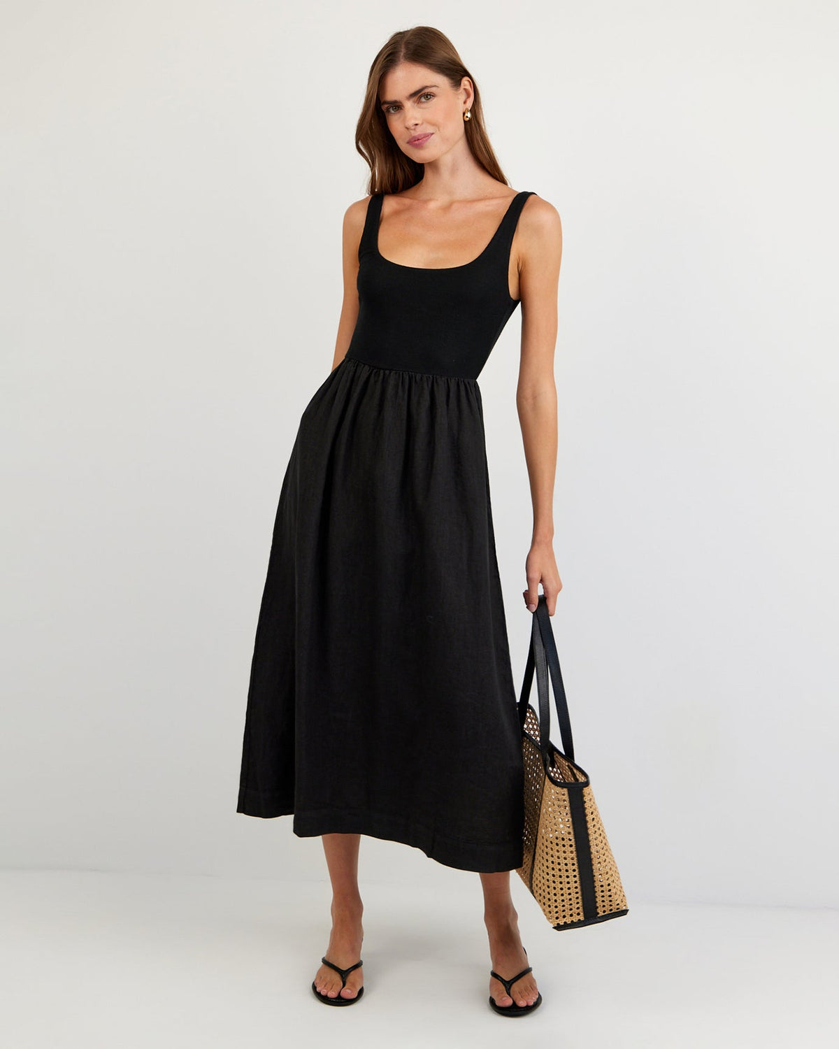 Bella Dahl Sleeveless Knit Combo Dress in Black