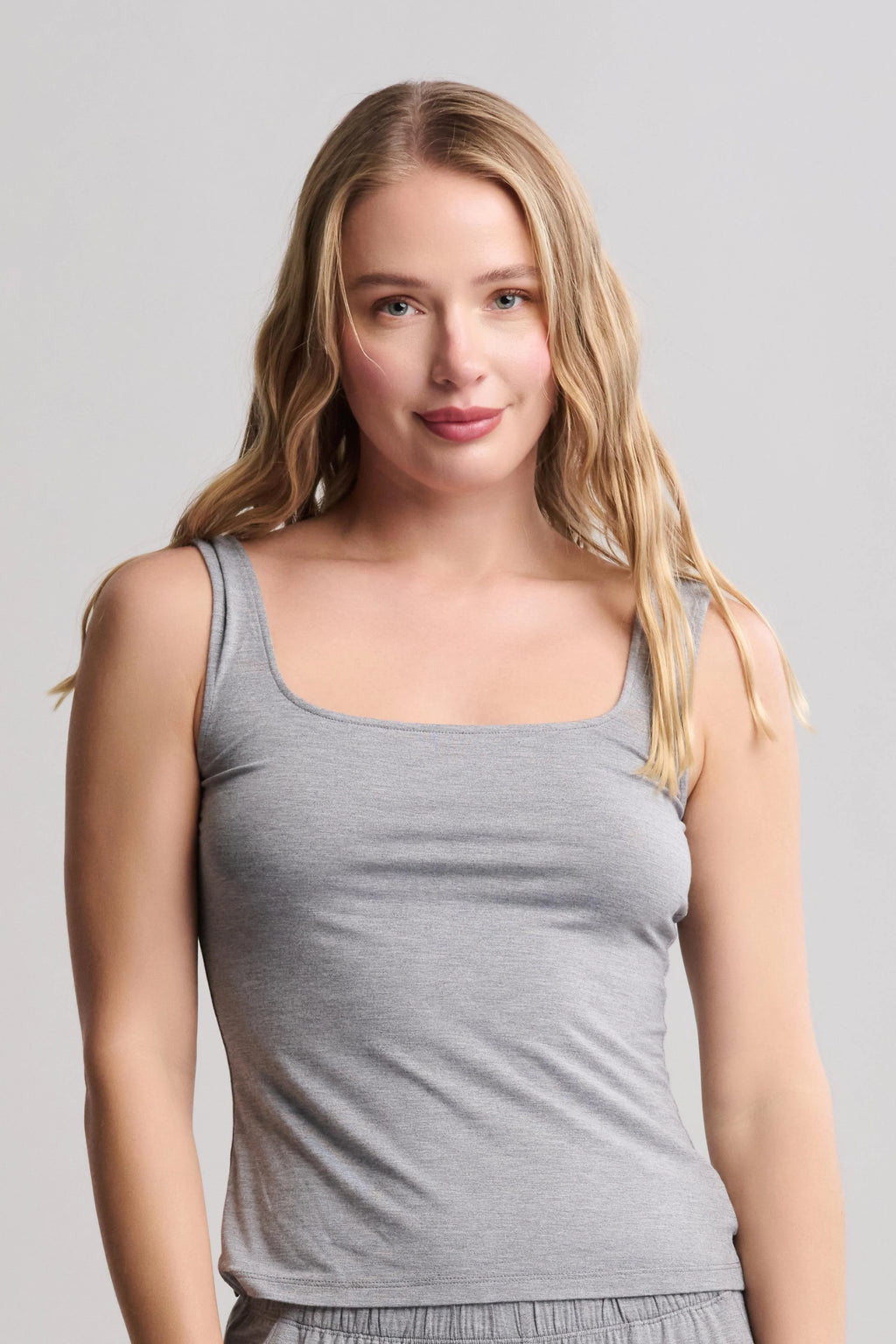 Barefoot Dreams Ultra Soft Jersey Square Neck Tank in Dark Heathered Gray