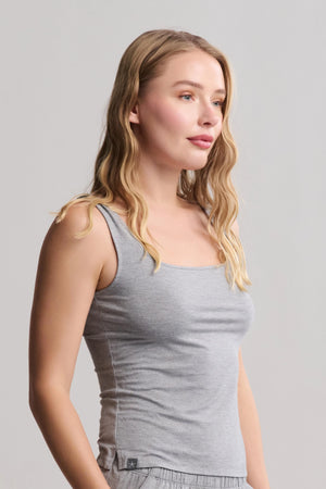 Barefoot Dreams Ultra Soft Jersey Square Neck Tank in Dark Heathered Gray