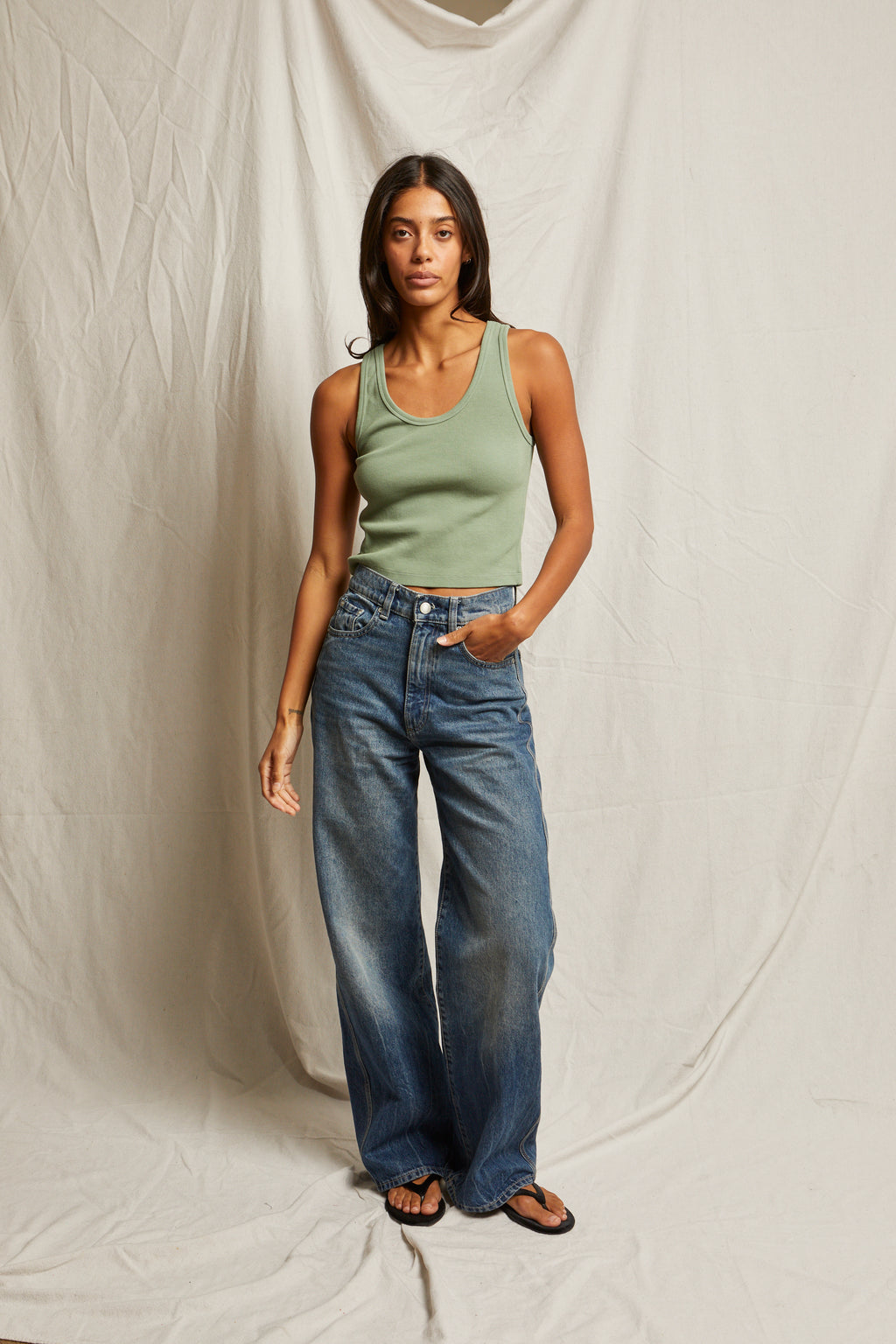 perfectwhitetee Blondie Structured Bra Friendly Tank in Aloe