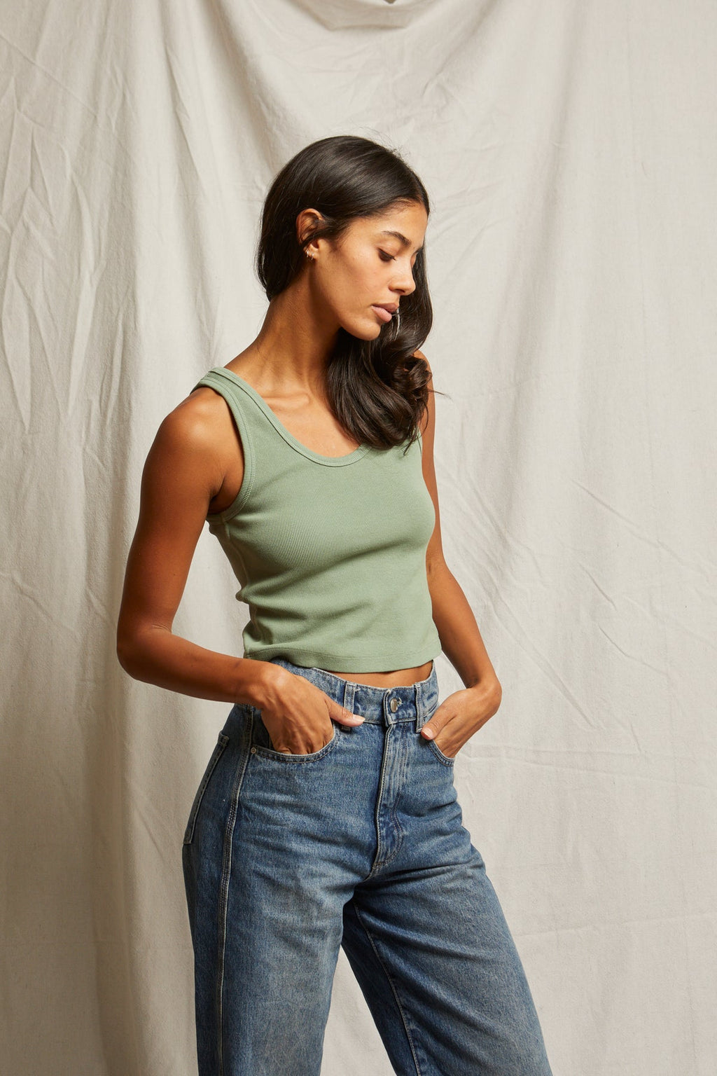 perfectwhitetee Blondie Structured Bra Friendly Tank in Aloe