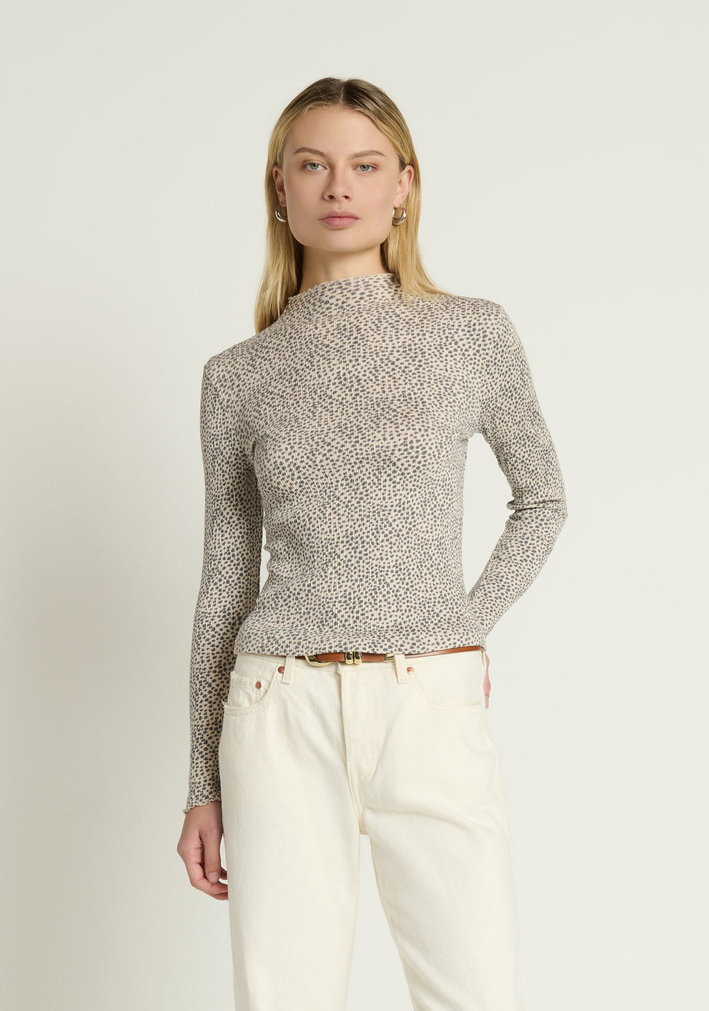 Nation Brenna Mock Neck Top in Winter Pebble